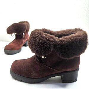 Sorel Boots Fur Lined Suede Brown Lace Up Combat Winter Ankle Booties Size 6